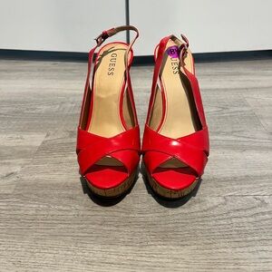 Guess Red Platform Slingback Heels